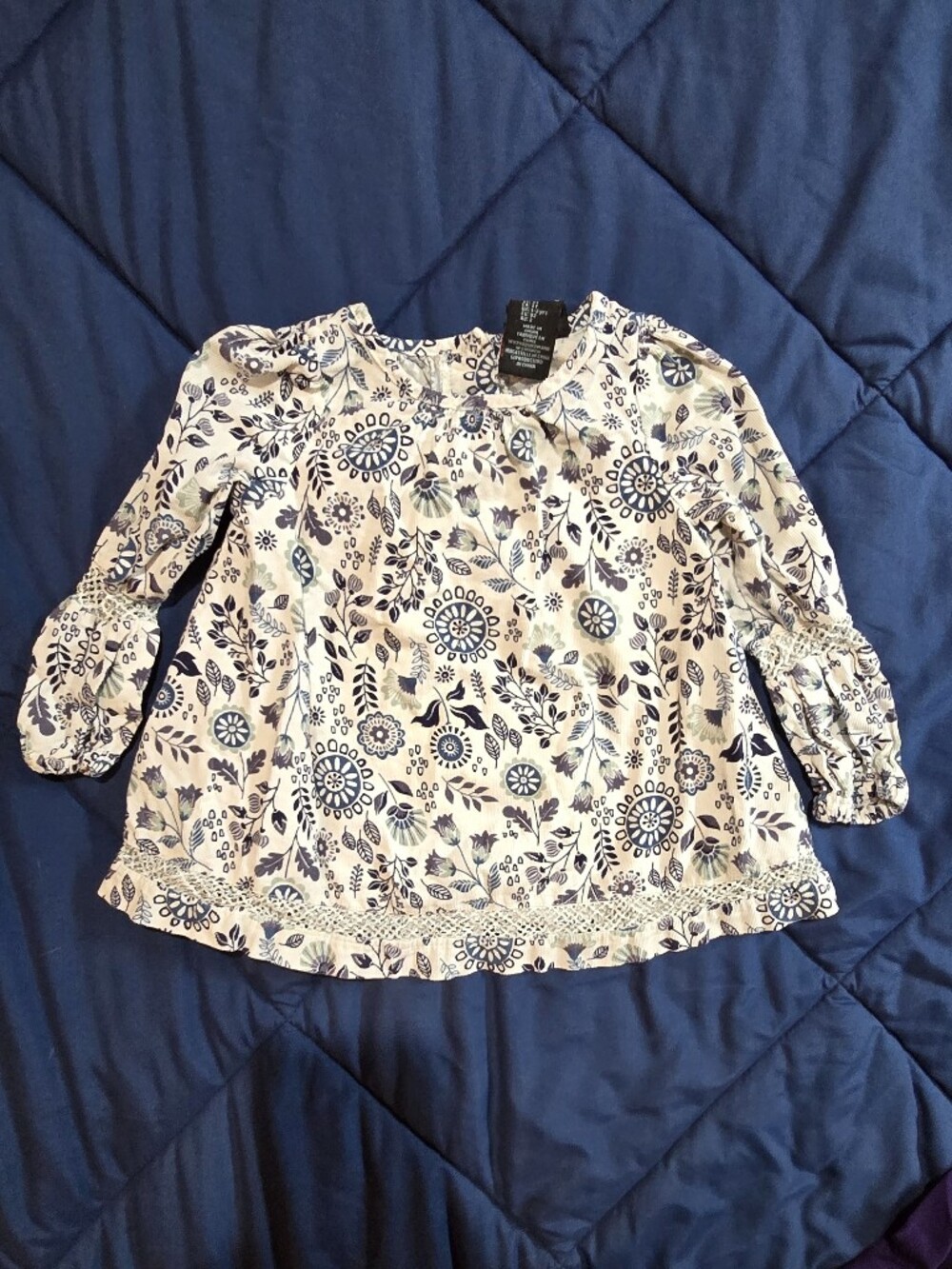 Cynthia Rowley Cream Top with Navy Floral Print
